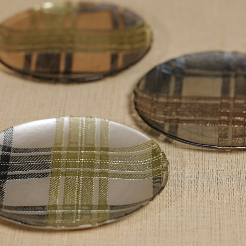 Ensemble d'assiettes à dessert en verre à motif écossais, 3 pièces