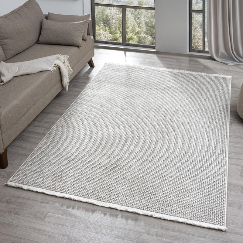 Tapis texturé à franges, Silver, Rectangle 9 pi x 12 pi