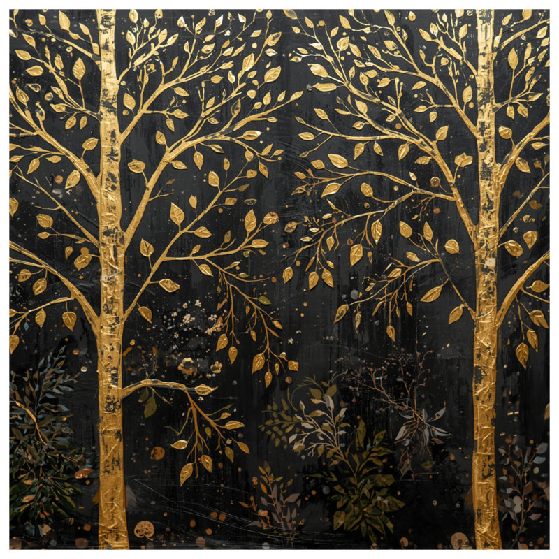 Arbres dorés sur des rideaux de douche noirs très longs, L 70 po x H 84 po