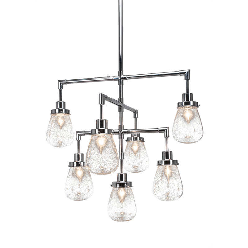 Lustre 7 lumières Elwell illustré avec verre de 5 po, Chrome chrome, Blanc