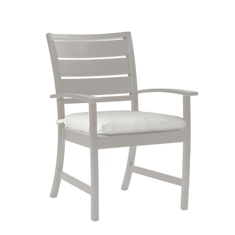 Charleston Aluminum Patio Dining Armchair with Cushions, Welt, Rollo Cream, Oyster