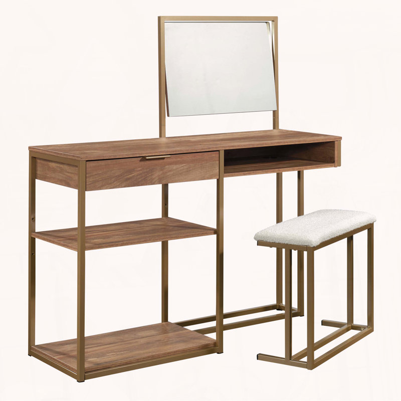 Coiffeuse Chic avec tiroir et tablettes ouvertes