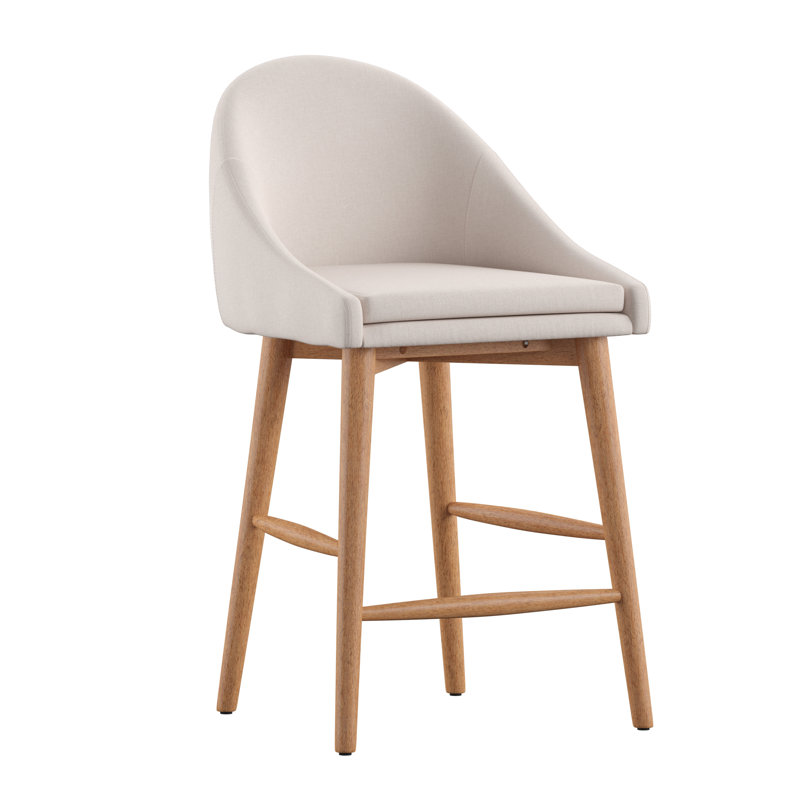 Tabouret de bar et de comptoir Loyd, Naturel, Lin beige, Tabouret de comptoir (siège d'une hauteur de 24,2