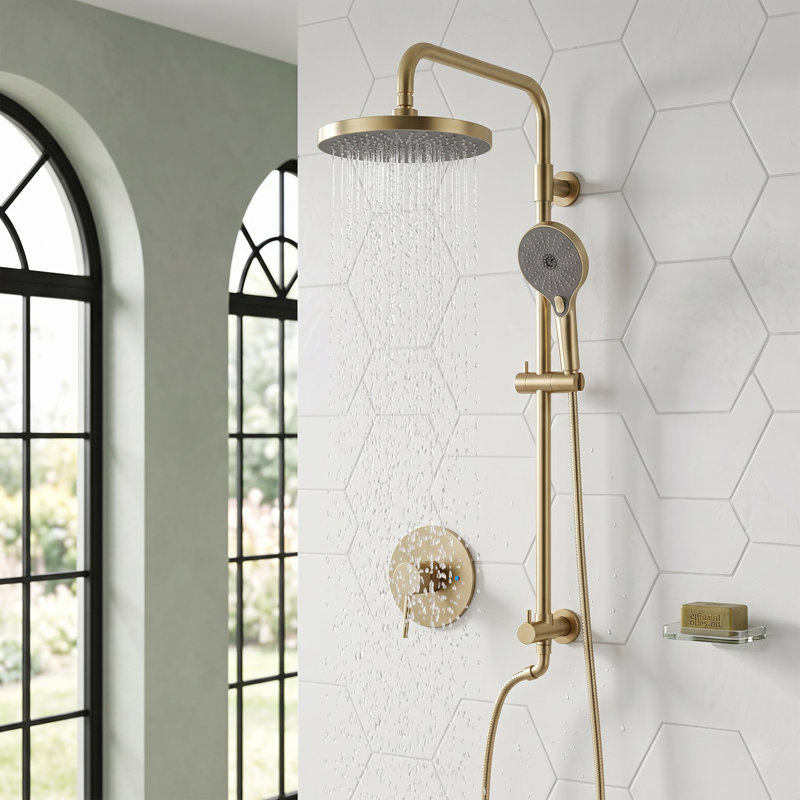 Pomme de douche réglable avec valve brute, Brushed Gold