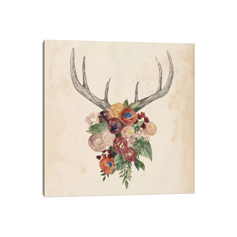 Flower Antlers I by Grace Popp - Wrapped Canvas Gallery-Wrapped Canvas Giclée, 30.48 cm H x 30.48 cm W