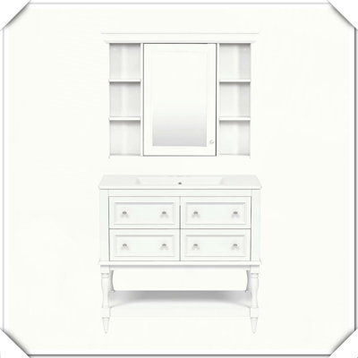 Solid Wood Modern Vanity With Medicine Cabinet Adjustable Shelf Drawers