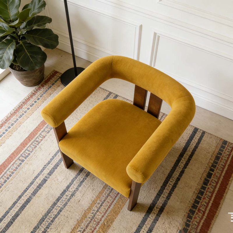 Chaise d'appoint moderne rembourrée avec accoudoirs ronds, Jaune moutarde