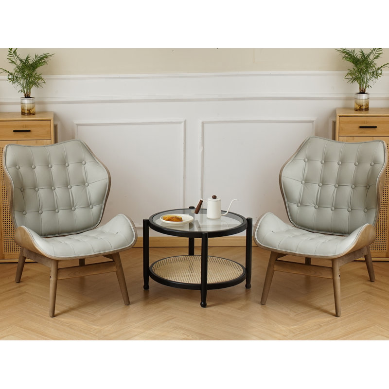 Fauteuil à oreilles capitonné Jeyshan, Similicuir gris