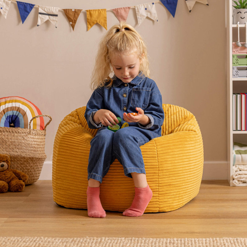 icon Kids Kingston Cord Classic Bean Bag and Mini Square Footstool, Terracotta, Yellow