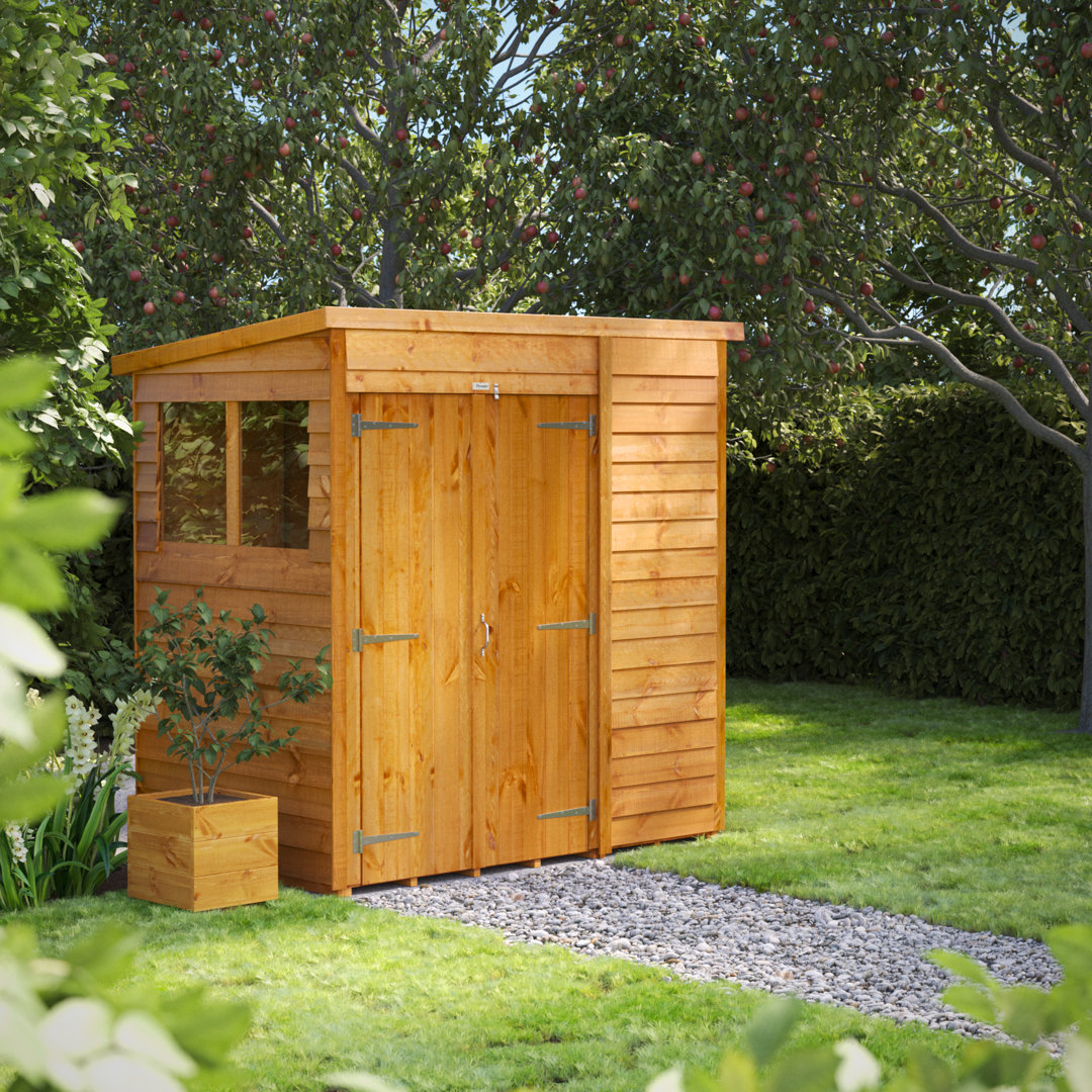 Powersheds 6 x 4ft Timber Overlap Pent Garden Shed, Double Doors