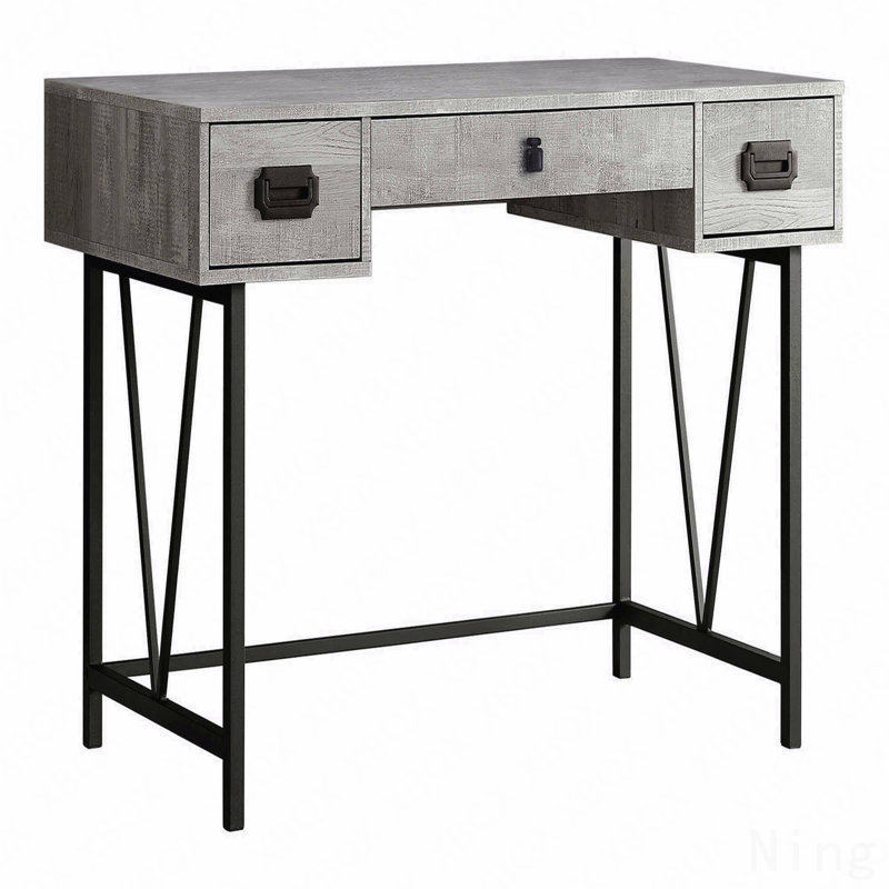 Bureau d'ordinateur, bureau personnel, ordinateur portable, tiroirs de rangement, L 48 po, bureau, stratifié gris, métal noir, transitionnel
