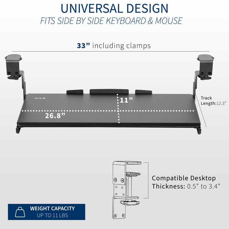 Black Adjustable Under Desk Keyboard Tray with Metal Frame