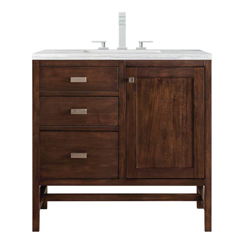 Addison 36'' Single Bathroom Vanity with Top, Carrara White, 8" Widespread, Mid-Century Acacia