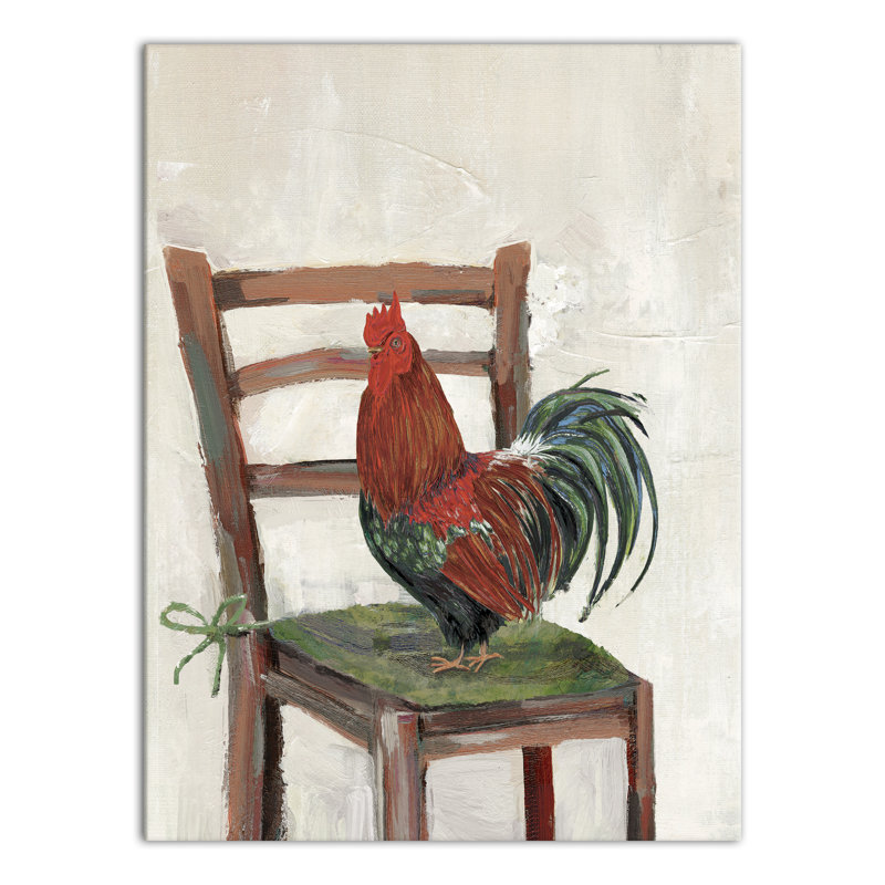 Coq sur une chaise, reproduction sur toile, H 40 po x l 30 po