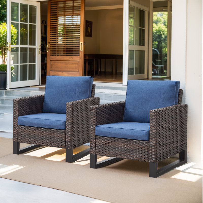 Karrah Wicker Outdoor Lounge Chair, Blue