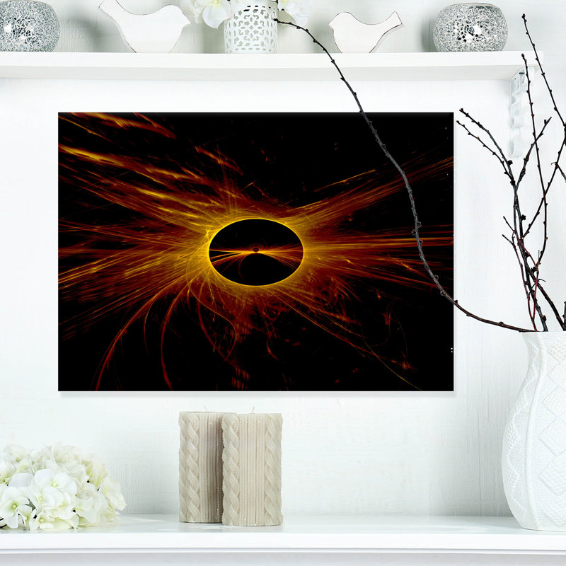 Dark Solar Eclipse On Black - Wrapped Canvas Graphic Art, 12" H x 20" W x 1" D