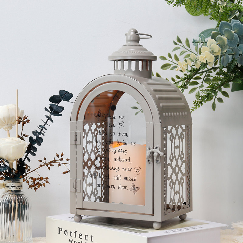 Trinx 11''H Memorial Remembrance Lantern with Commemorative Poems, Grey