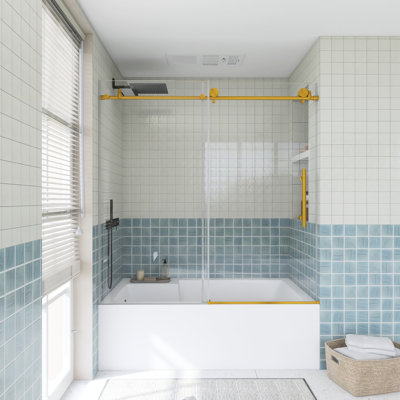56-60" W × 60" H Single Sliding Semi-Frameless Tub Door