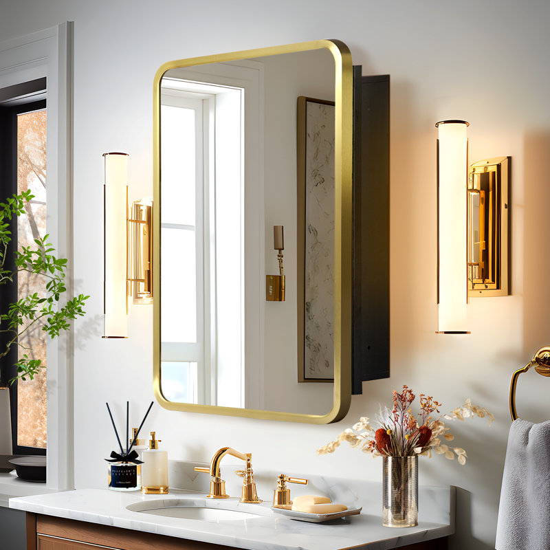 Bryndon Medicine Cabinet Mirror, Gold, 24" H x 16" W