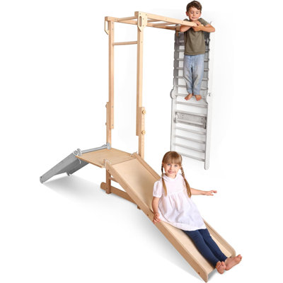 Indoor Jungle Gym Add-On for Swedish Wall, Montessori Climbing Attachment (Swedish Wall Sold Separately)