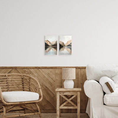 Ensemble de 2 plaques murales Rustic Mountain Reflection and Lakes, design par Petal Prints Design