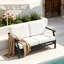 Causeuse d'extérieur en bois de teck avec coussin et accoudoirs Clinkscales-114983537-114983543