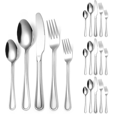 Ensemble de couverts 20 pièces en acier inoxydable pour 4 personnes, argenterie moderne avec poignées à deux rangées, couverts élégants pour les repas de tous les jours et les occasions spéciales