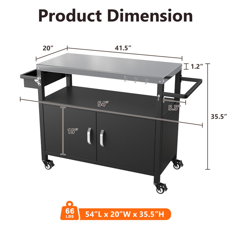 Table de barbecue avec rangement Coolcamp, plateau en acier inoxydable idéal pour la préparation de la cuisine et les grillades