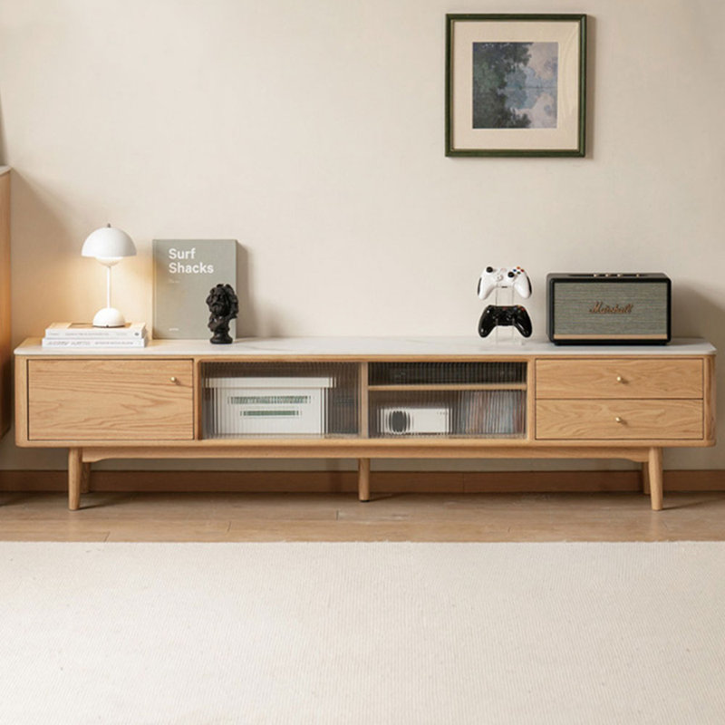 Meuble télé blanc + pierre de Burlywood + bois massif, 70.87"