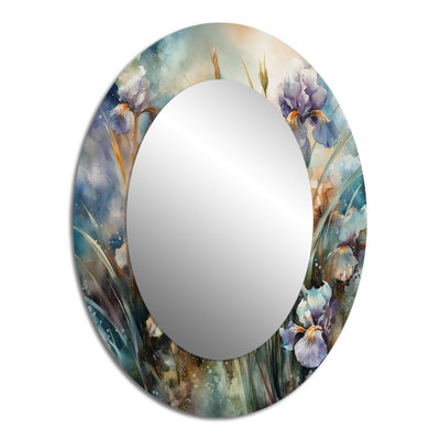 Purple Green Wild Iri S I - Purple Traditional Oval Wall Mirror