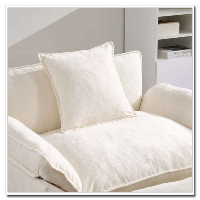 Fauteuil d'appoint moderne avec revêtement en chenille pelucheuse et structure en bois massif (Fauteuil seulement, repose-pieds non inclus)