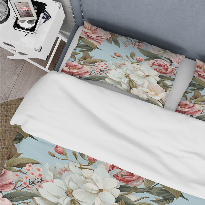 Ensemble de housse de couette rose vintage Flower Garden Symphony IV, Housse de couette pour très grand lit et 2 très