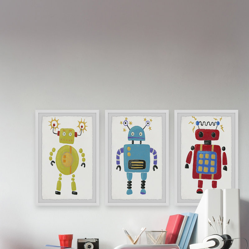 Jordao «Electric Robots Triptych», reproduction encadrée, H 30 po x l 20 po x P 1,5 po