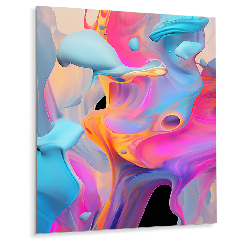Peinture rose et bleue Fusion V - art mural abstrait en métal, H 20 po x l 12 po x P 1 po