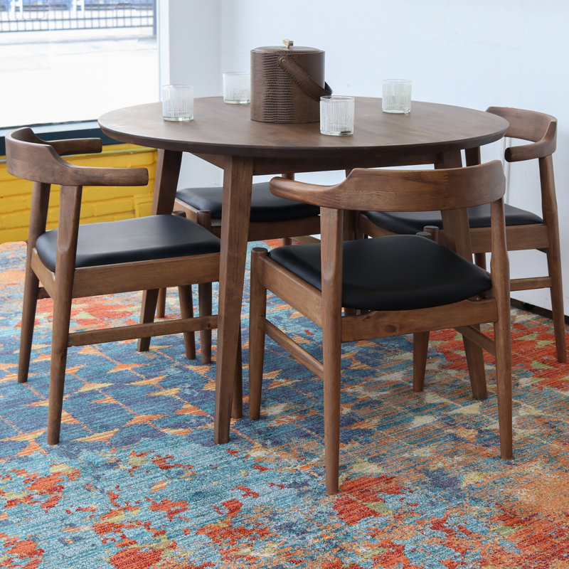 Carlsen 4 - Person Solid Wood Top Four Leg Dining Set, Walnut, Black