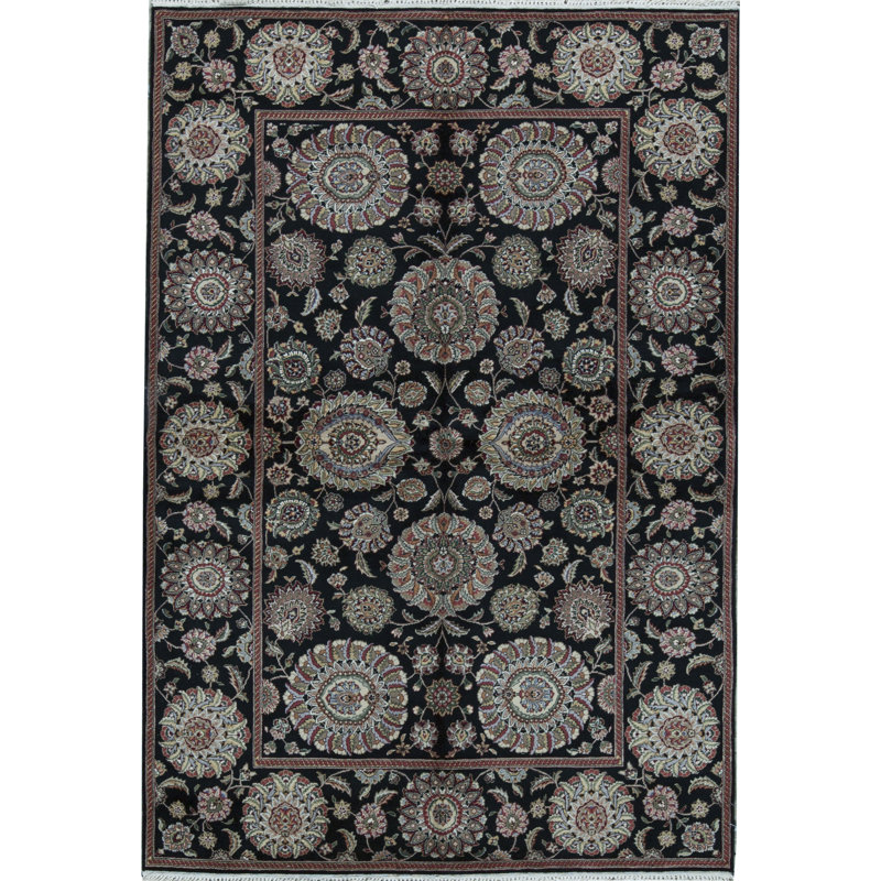 Hand-Knotted High-Quality Black and Black Area Rug