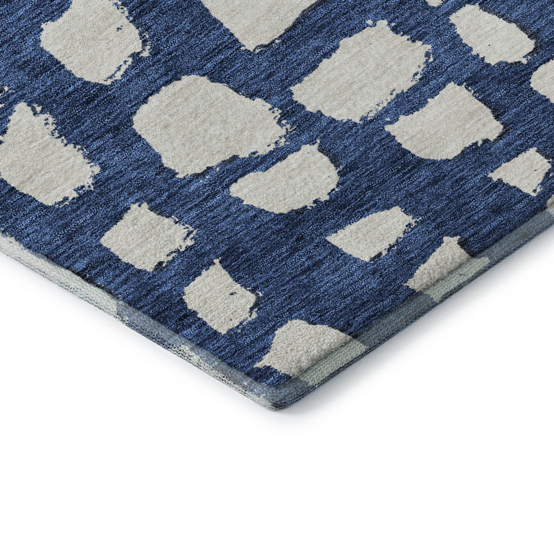 Tapis bleu marine de qualité supérieure lavable à la machine Prisco, Rectangle 10 pi x 14 pi