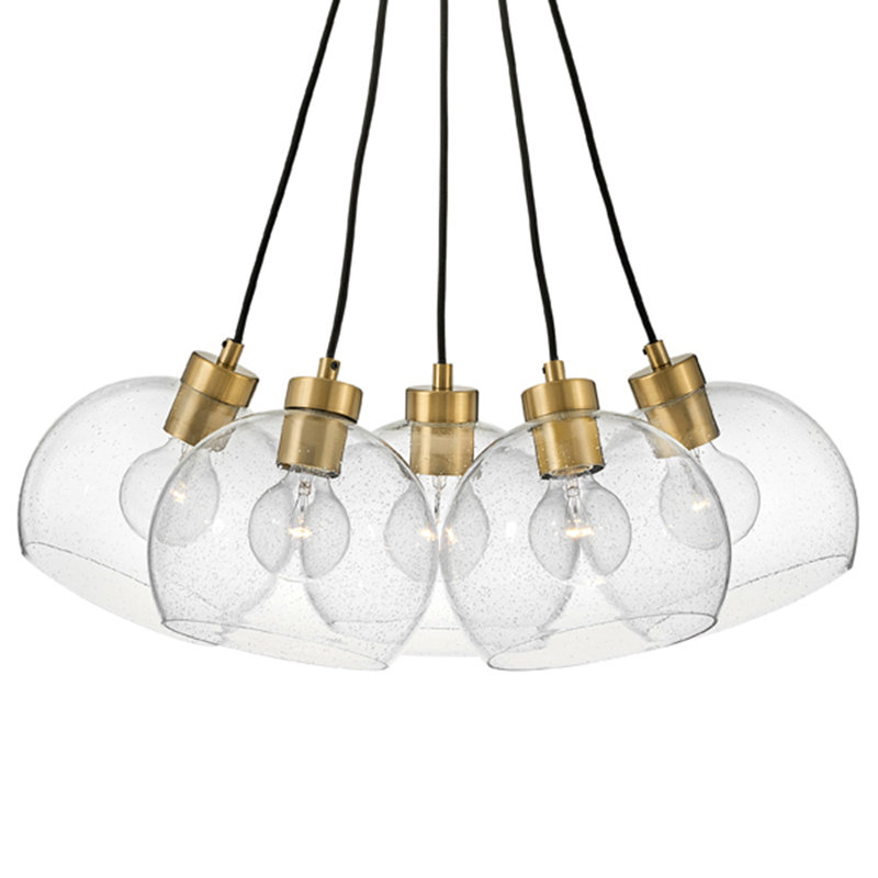Kiyo 5-Light Clear Seeded Glass Brass Cluster Pendant