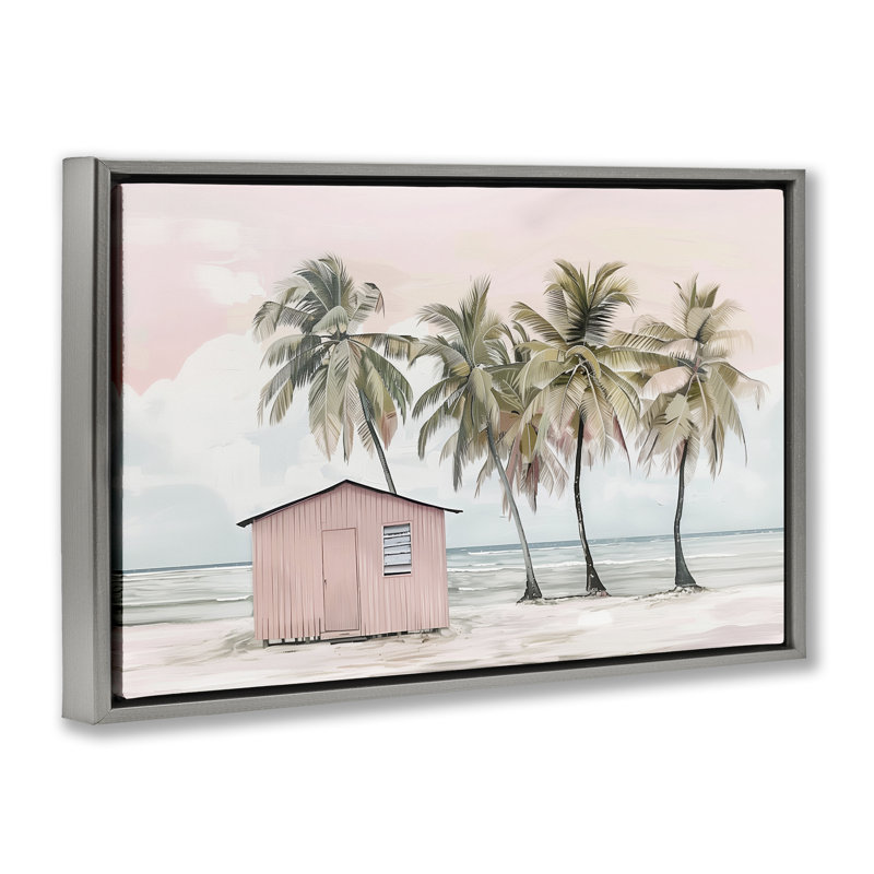  Toile flottante encadrée "Pink Beach Hut & Palms" par Arlington Prints, Cadre flottant gris lustré, H 17 po x l 25 po