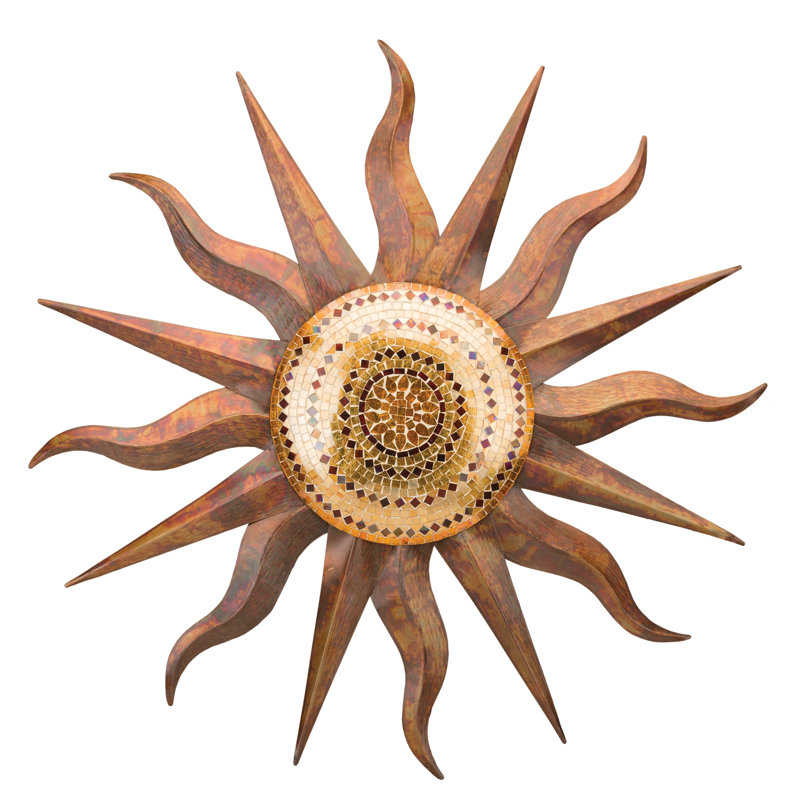 36" Copper and Gold Sunburst Metal Wall Sculpture