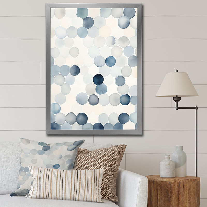 Cercle matriciel aquarelle en bleu délavé rétro I - impressions d'art géométriques modernes, Encadrement doré