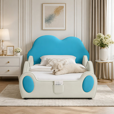 Mignon lit pour enfants en cuir de polyuréthane avec garde-corps et lit de sécurité pour tout-petits
