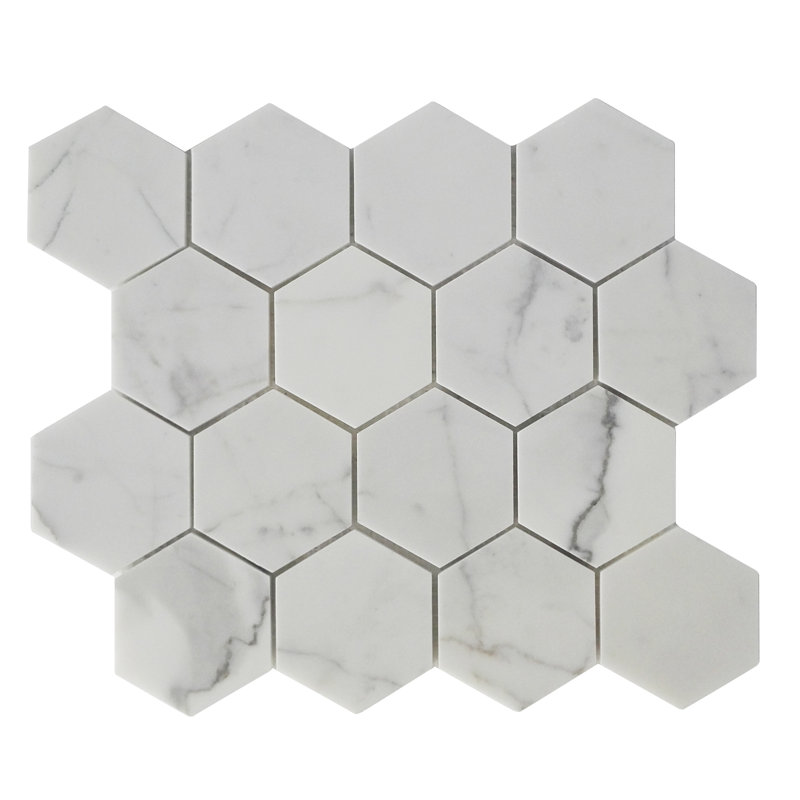 12" x 12" Marble Honeycomb Mosaic Wall & Floor Tile, White/Gray