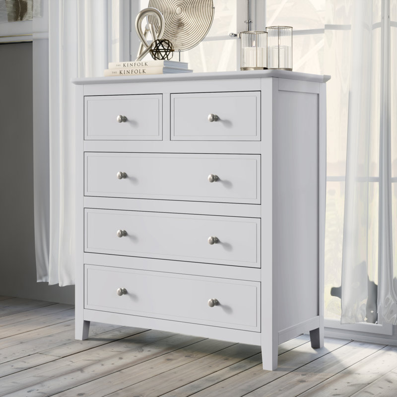 5 Drawers Solid Wood Chest, White