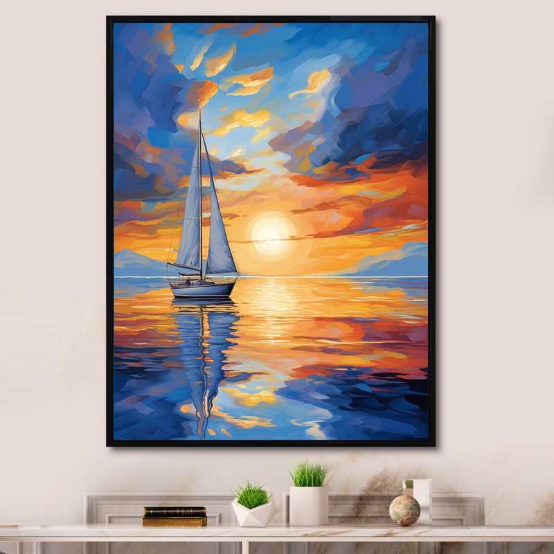 Voilier lumineux Horizons II - reproduction sur toile, H 32 po x l 24 po x P 1 po, Cadre flottant noir