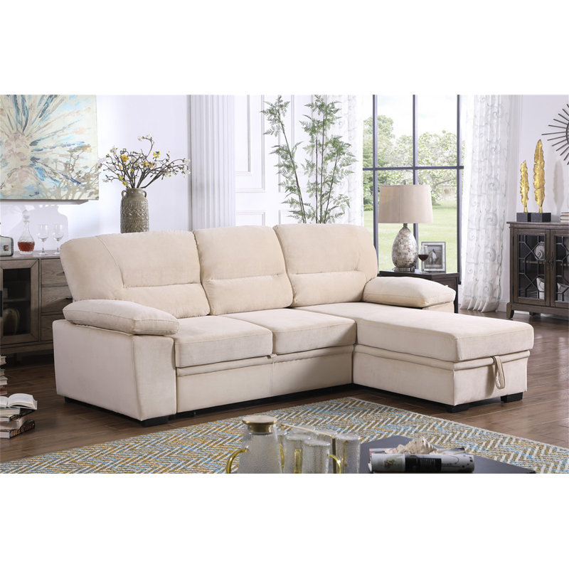 Canapé-lit modulaire réversible en tissu de velours 97,5 po Kipling, Velours beige