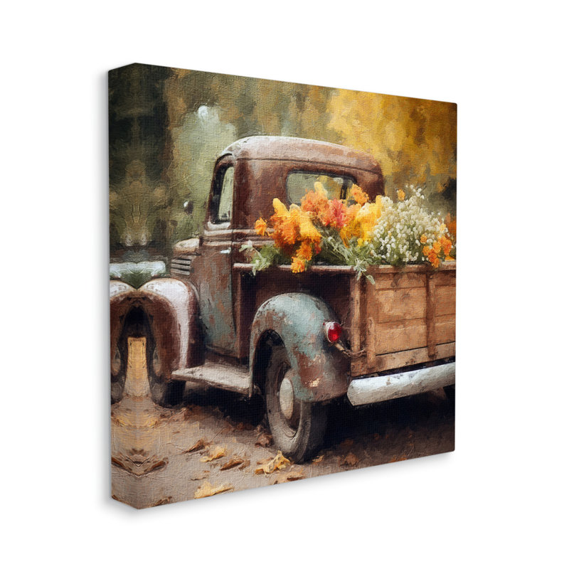 Plantes automnales en camion - reproduction sur toile tendue, H 36 po x l 36 po x P 1,5 po