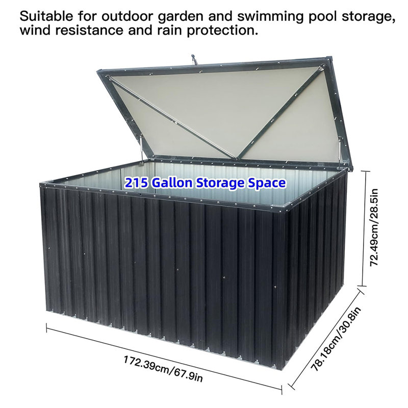 IYofe Water Resistant Metal Lockable Deck Box in Black, 215 Gallons (28.5"H x 67.9"W x 30.8"D)