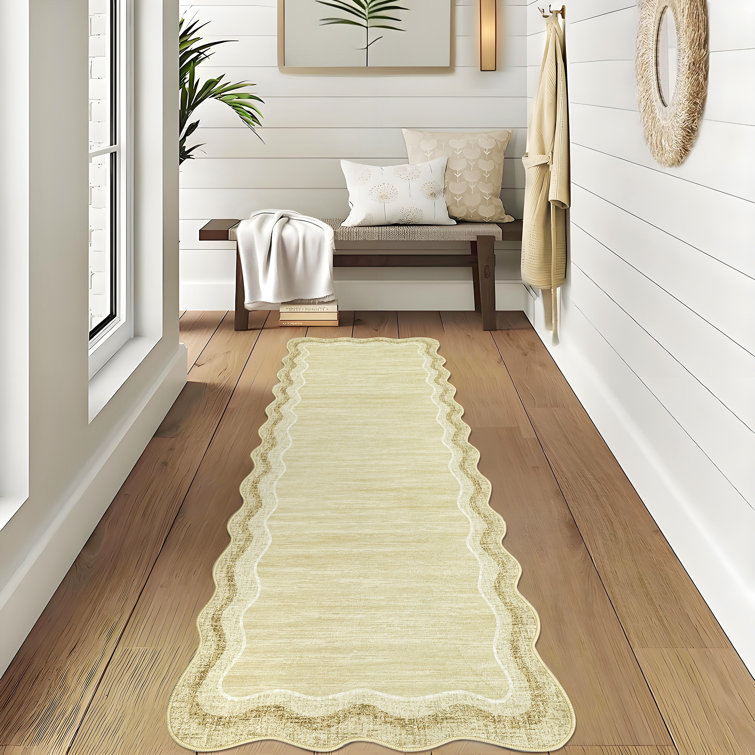 Bordered Design Machine Washable Rug with Rubber Backing for Living Room Modern Non-Slip Dining Room Rug Easy-Cleaning Floor Carpet for Bedroom