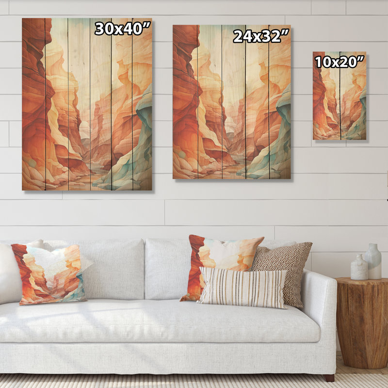 «Canyon Desert Scenery Minimalisme - Canyon, art mural sur bois de pin naturel, H 20 po x l 10 po